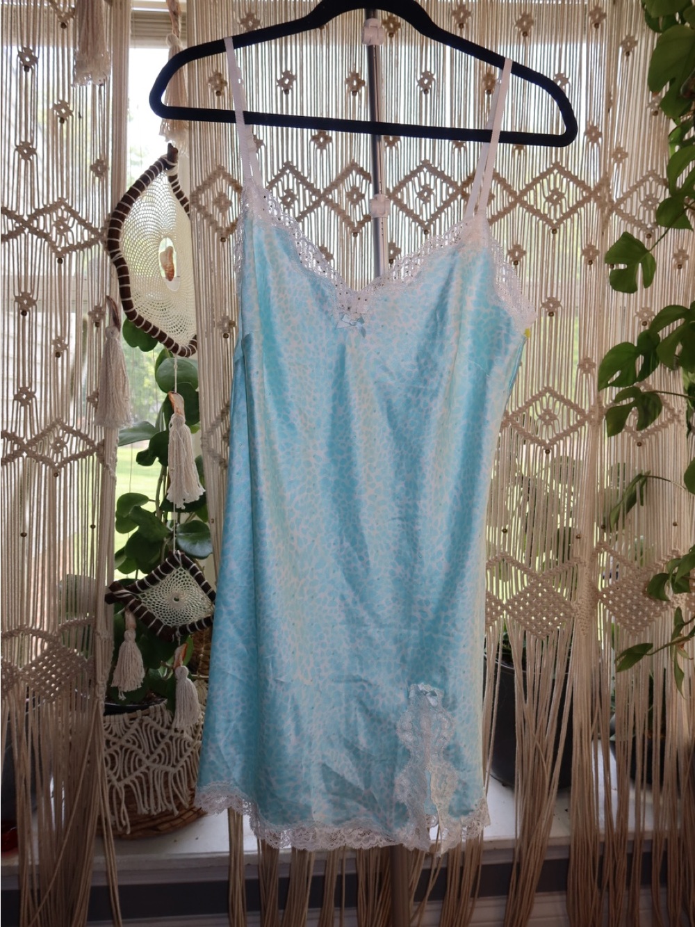 Victorias secret Light Blue Lace Trim Slip with crystals